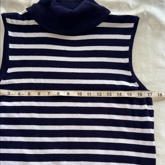 Cable & Gauge Navy White Nautical Stripe Sleeveless Turtleneck Sweater Knit Sz L - Picture 7 of 15